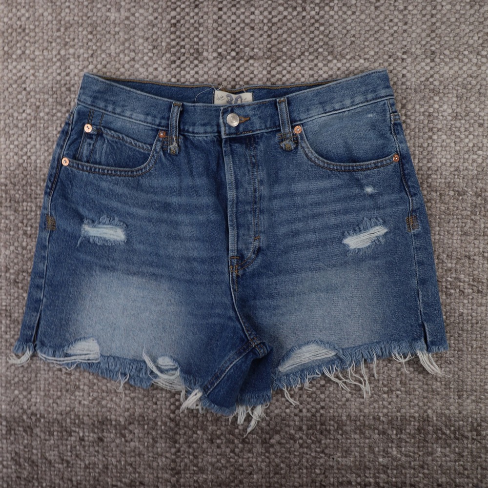 We The Free Distressed Denim Shorts Womens 30 Blue Excellent Button Fly Raw Hem